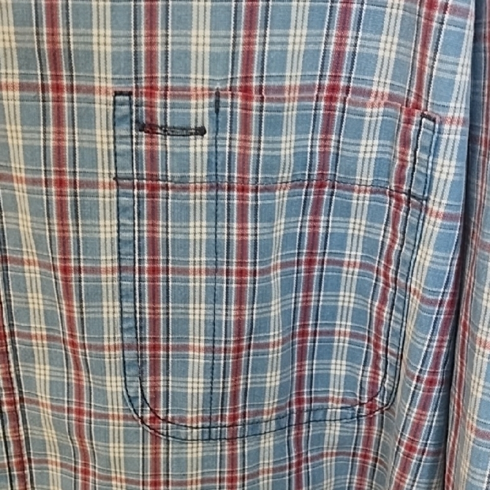 Eddie Bauer Sports Shop Men's Blue Plaid Work Shirt Pocket Cotton - Picture 2 of 13
